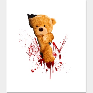 Horror Teddy Bear Cuts Through Shirt With Knife Posters and Art